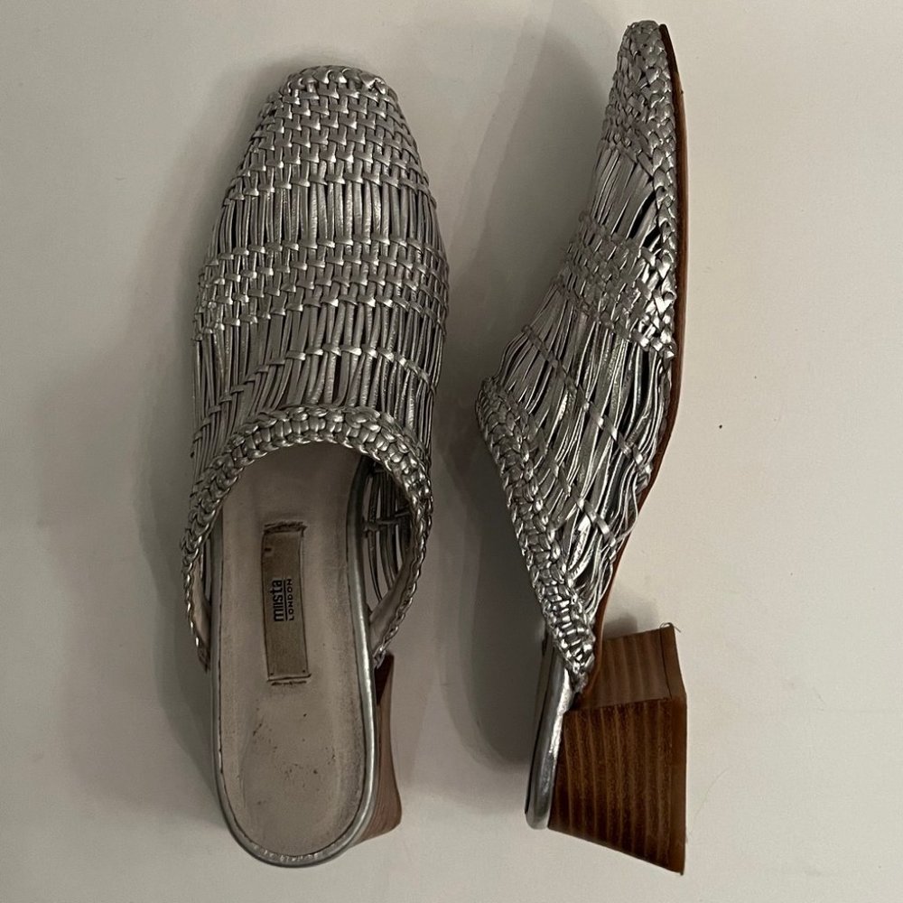 Miista Handwoven Leather Mule in Silver / size 9.5 (EUR 41)